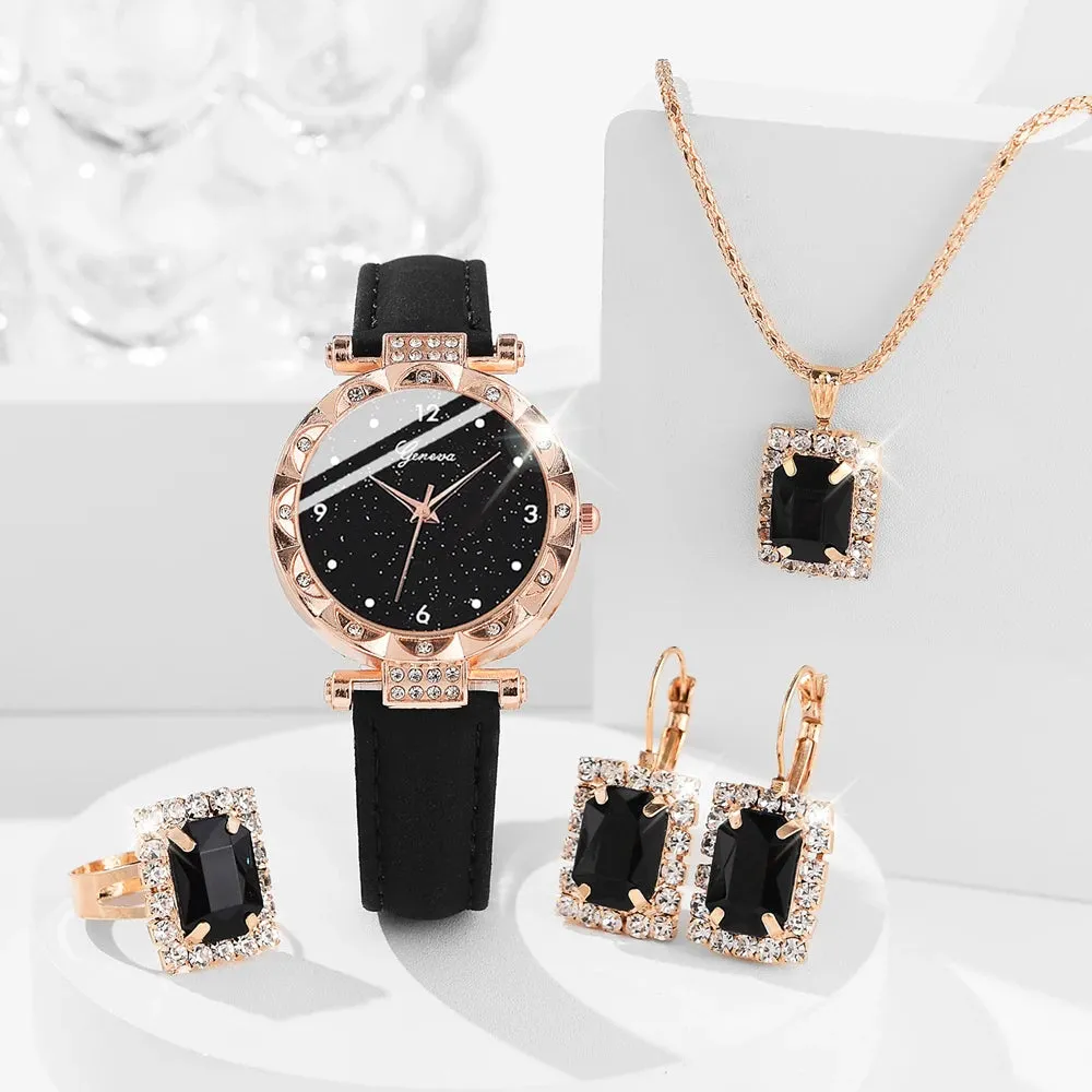 Luxury Rhinestone Women's Wristwatch Set - 5 Elegant Quartz Timepieces for Fashion-Forward Girls and Stylish Gift Bracelets