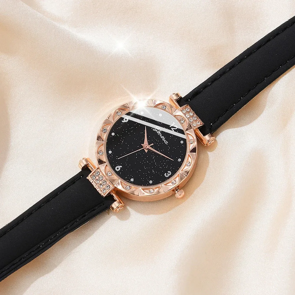 Luxury Rhinestone Women's Wristwatch Set - 5 Elegant Quartz Timepieces for Fashion-Forward Girls and Stylish Gift Bracelets