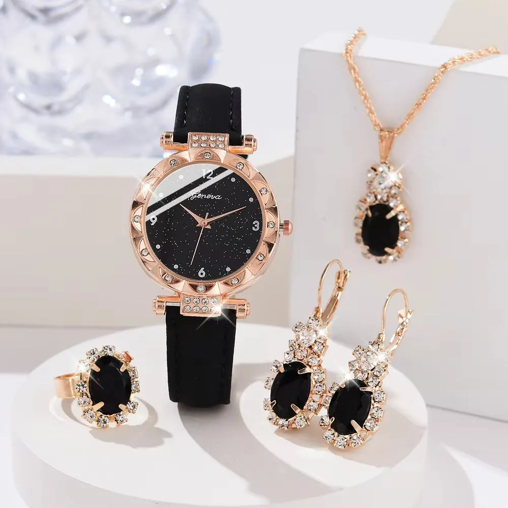 Luxury Rhinestone Women's Wristwatch Set - 5 Elegant Quartz Timepieces for Fashion-Forward Girls and Stylish Gift Bracelets