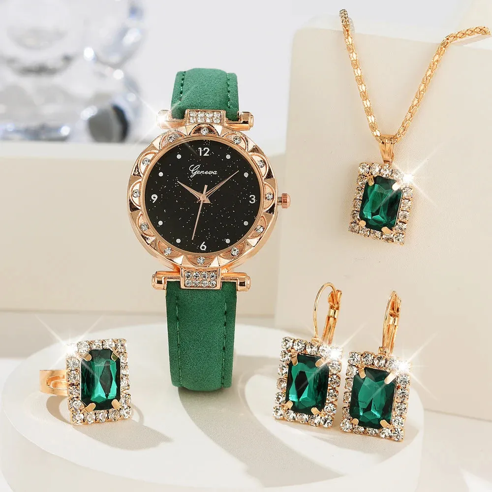 Luxury Rhinestone Women's Wristwatch Set - 5 Elegant Quartz Timepieces for Fashion-Forward Girls and Stylish Gift Bracelets