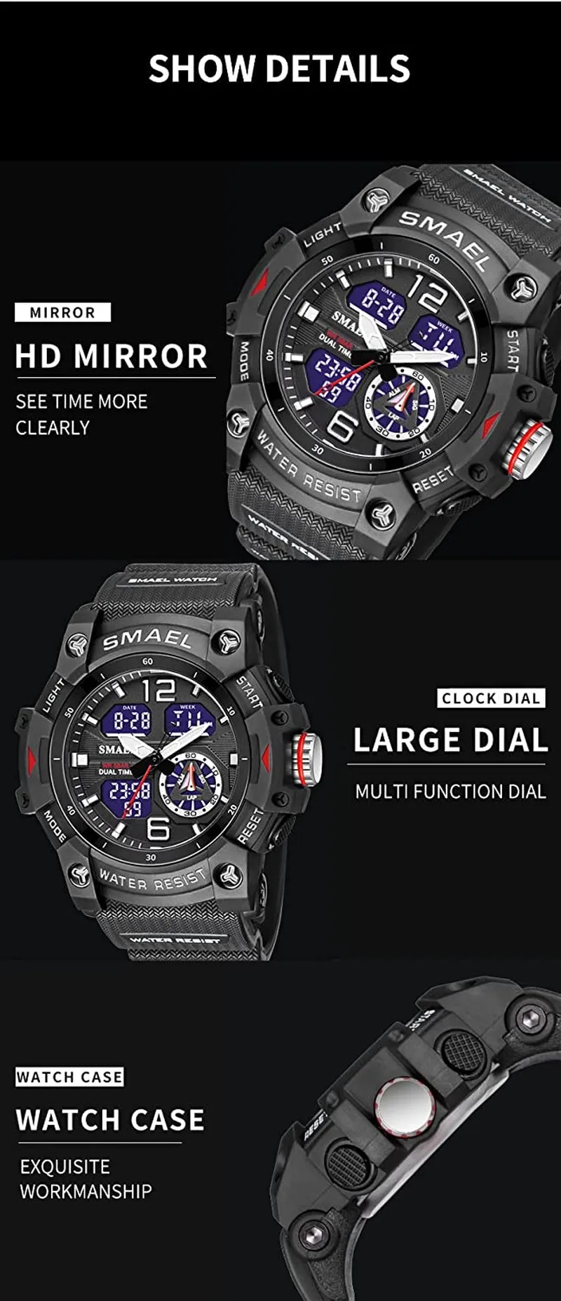 Men's LED Analog Sports Watch with Multiple Displays