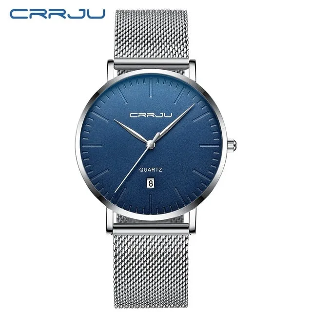 Men's Luxury Blue Waterproof Ultra Thin Date Simple Casual Quartz Watch