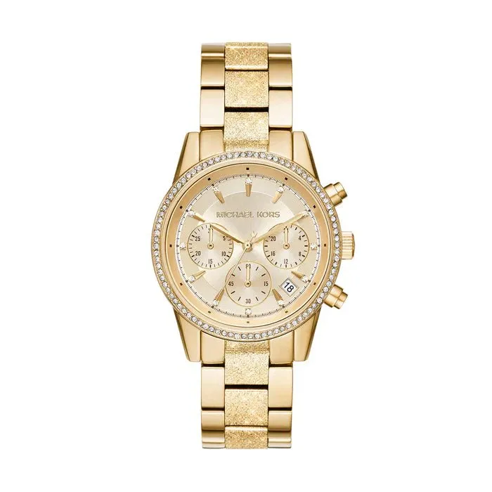 Michael Kors Ritz Gold Stainless Steel Gold Dial Chronograph Quartz Watch for Ladies - MK6597