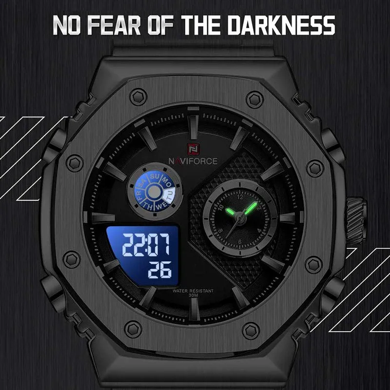 NAVIFORCE NF9216S New Fashionable Style Dual Time Display LCD Digital Analog Quartz Mens Watches Luminous Water Resistant Man Wristwatch