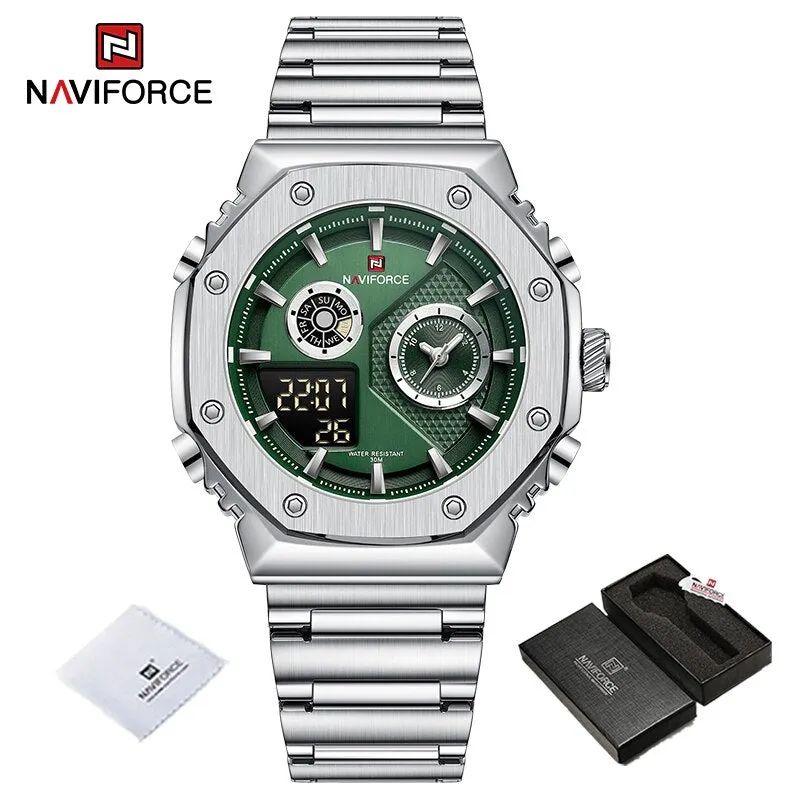 NAVIFORCE NF9216S New Fashionable Style Dual Time Display LCD Digital Analog Quartz Mens Watches Luminous Water Resistant Man Wristwatch