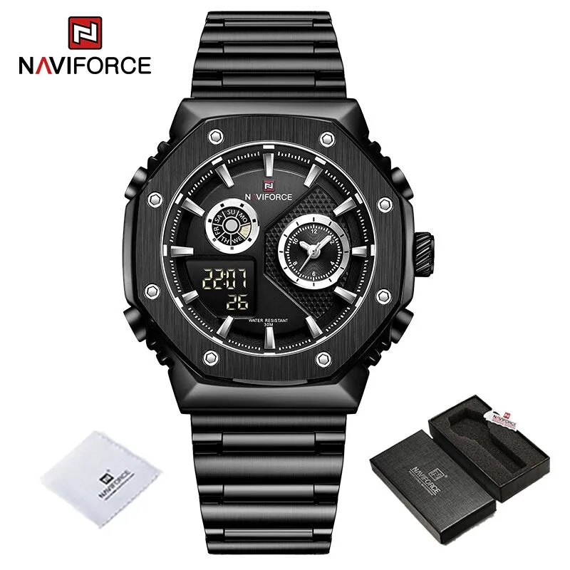 NAVIFORCE NF9216S New Fashionable Style Dual Time Display LCD Digital Analog Quartz Mens Watches Luminous Water Resistant Man Wristwatch