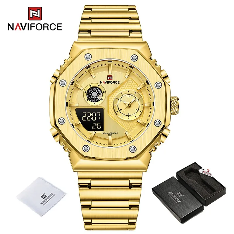 NAVIFORCE NF9216S New Fashionable Style Dual Time Display LCD Digital Analog Quartz Mens Watches Luminous Water Resistant Man Wristwatch