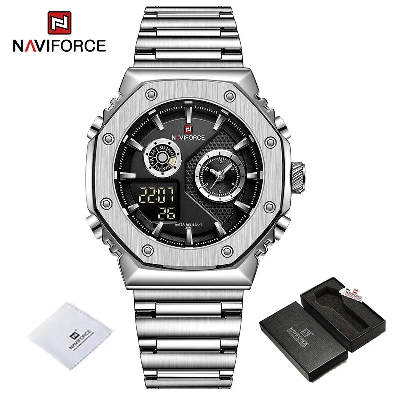 NAVIFORCE NF9216S New Fashionable Style Dual Time Display LCD Digital Analog Quartz Mens Watches Luminous Water Resistant Man Wristwatch