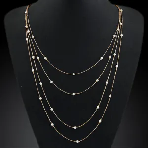 New Hammered Bar Simple Double Chain Charm Simulated Pearl Necklace Beads Long Strip Pendant Necklaces Wedding Event Jewelry