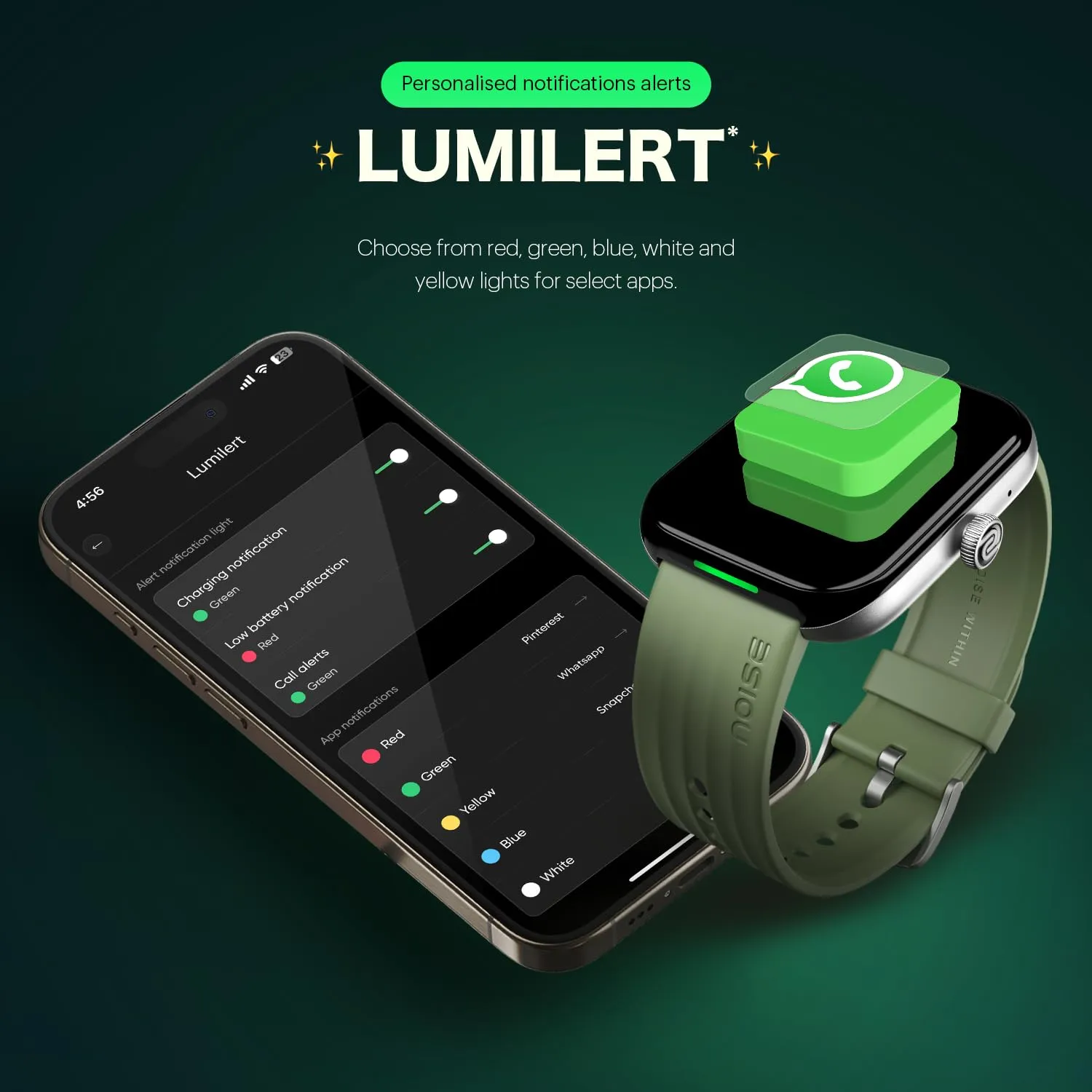 Noise Ultra 3 Luminary Smart Watch with India's 1st Ever Personalised Notification Alerts (Lumilert),1.96" AMOLED, Premium Metallic Dial,Send Upto 5 Emojis (Lumiping), Health Suite (Forest Green)