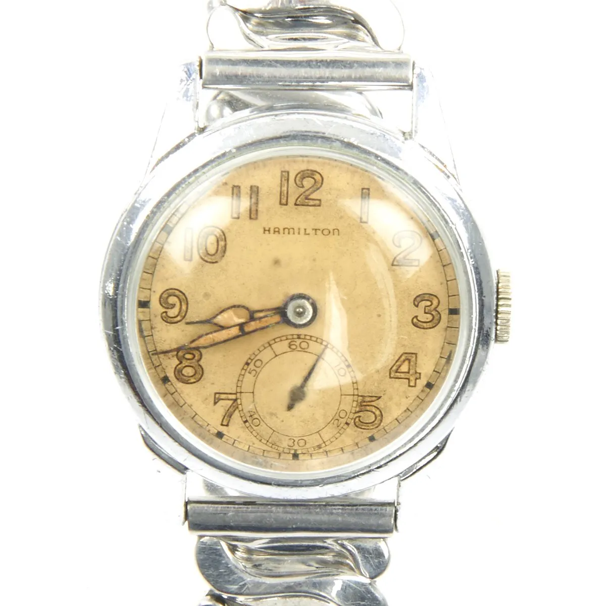 Original U.S. WWII Army Model 987A Wrist Watch by Hamilton with FLEX-LET Band - Fully Functional