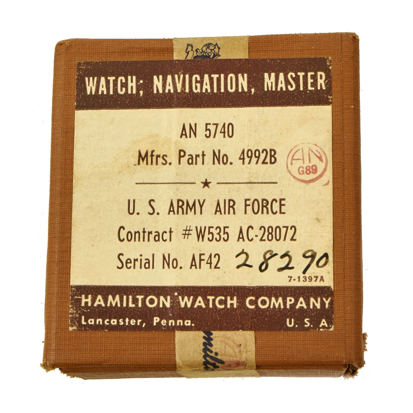 Original U.S. WWII US Army Air Forces Unissued 1942 Dated AN5740 G.C.T. Master Navigator Pocket Watch by Elgin With Original Packaging - Fully Functional