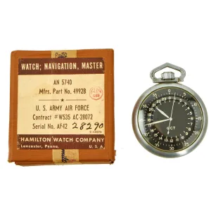 Original U.S. WWII US Army Air Forces Unissued 1942 Dated AN5740 G.C.T. Master Navigator Pocket Watch by Elgin With Original Packaging - Fully Functional