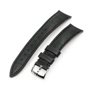 Q.R. 20mm Black CrocoCalf (Italian Croco Grain) , Semi-curved