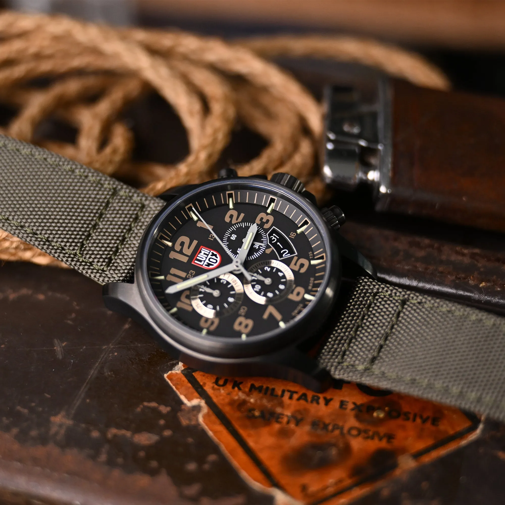 Q.R. Military Green Sailcloth Watch Band, leather lining