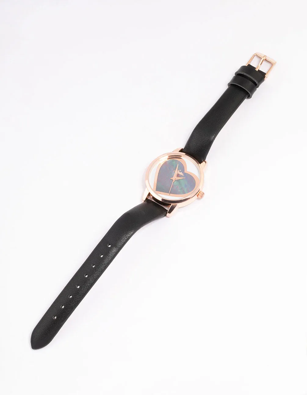 Rose Gold Coloured & Faux Leather Large Heart Face Watch