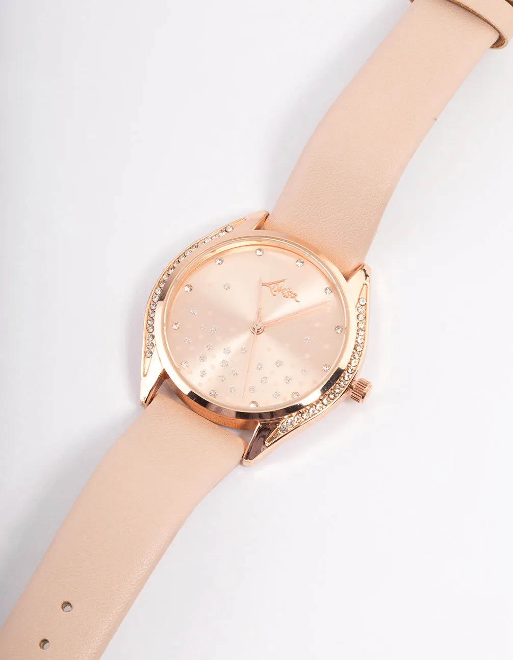 Rose Gold Diamante Scatter Faux Leather Watch