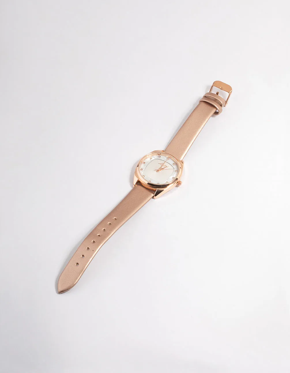 Rose Gold Square Face Textured Faux Leather Watch