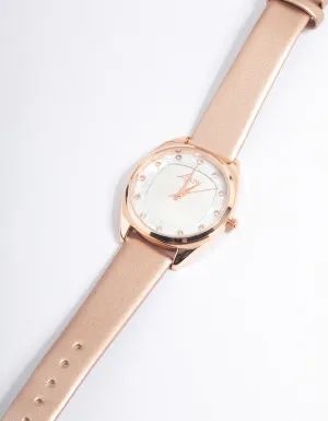 Rose Gold Square Face Textured Faux Leather Watch