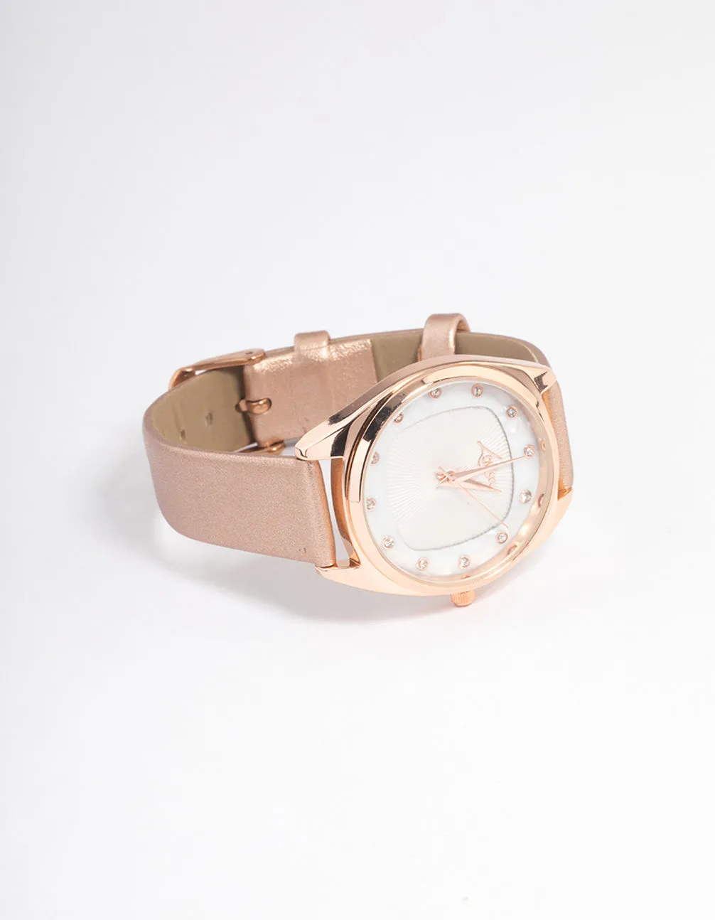 Rose Gold Square Face Textured Faux Leather Watch