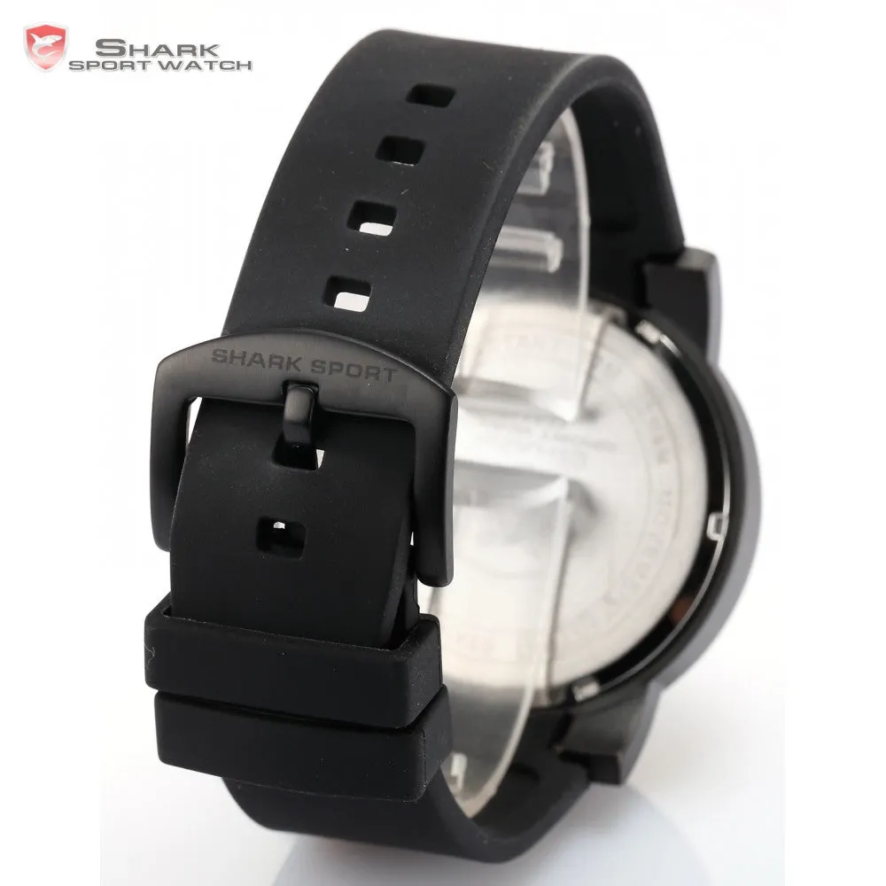 Shark Sport Watch Stainless Steel Case Full Black Dial Big Face Cool Men Silicone Strap Men Outdoor Military Wristwatch