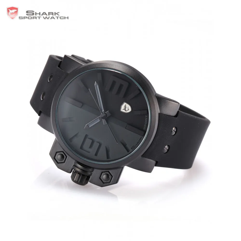 Shark Sport Watch Stainless Steel Case Full Black Dial Big Face Cool Men Silicone Strap Men Outdoor Military Wristwatch