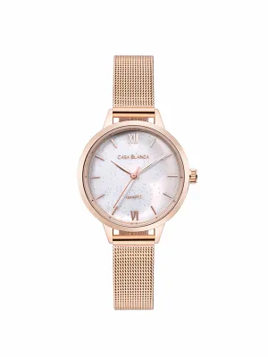 Stellar White Watch | Rose Gold Mesh Strap