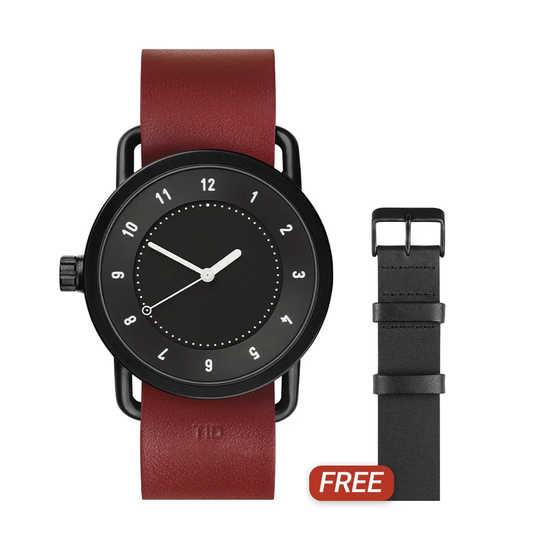 TID No.1 Black Dial / Burgundy Leather Strap / Black Buckle