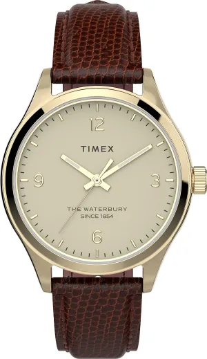 TIMEX Women Leather 3 Hands Analog Cream Dial Coloured Quartz Watch, Round Dial With 34 Mm Case Width - Tw2U97800Uj, Band Color-Brown