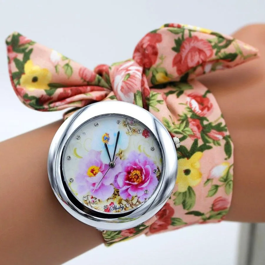 Women New Design Floral Fabric Wrist Watches