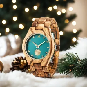 Women's Simulated Diamond Dial Wooden Clock Fashion Anniversary Personalized Viking Watch